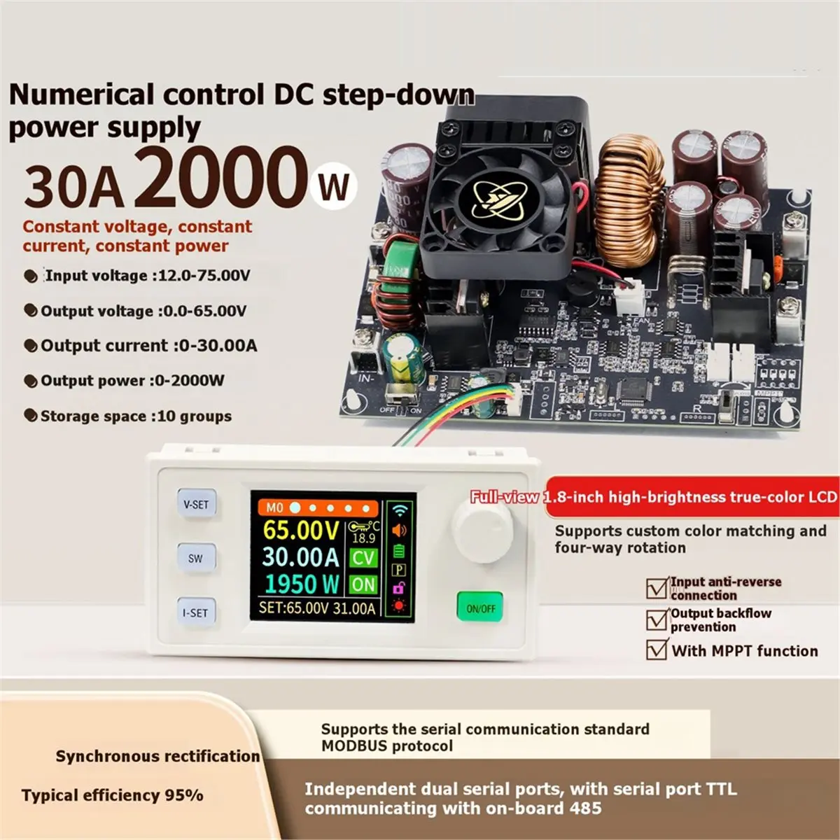 (A23G) XY-6530S CNC DC 조정 가능한 조정 전원 공급 장치 정전압 및 정전류 모듈 65V/30A/2000W