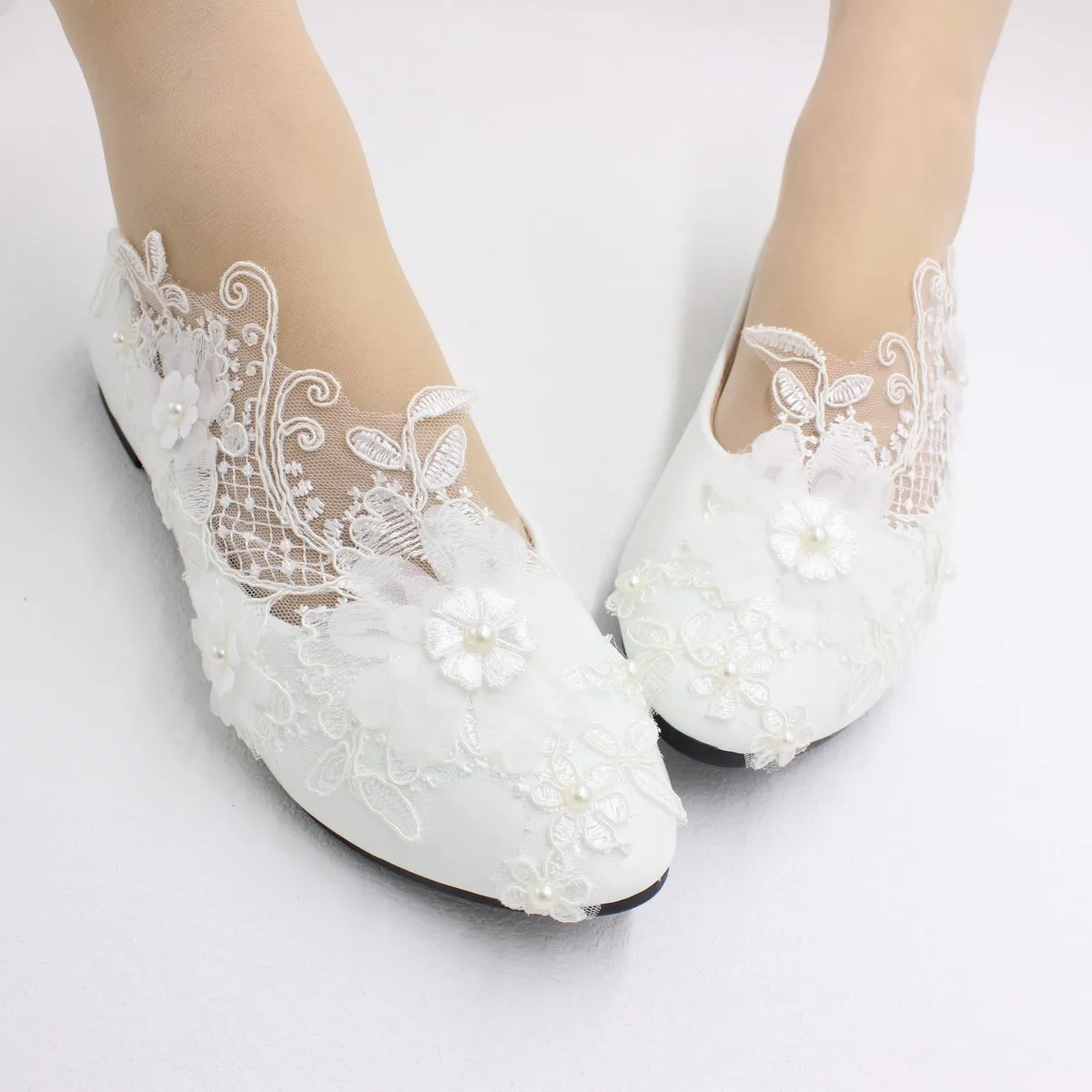 حذاء زفاف من الدانتيل الأبيض للنساء ، حذاء عروس مس...