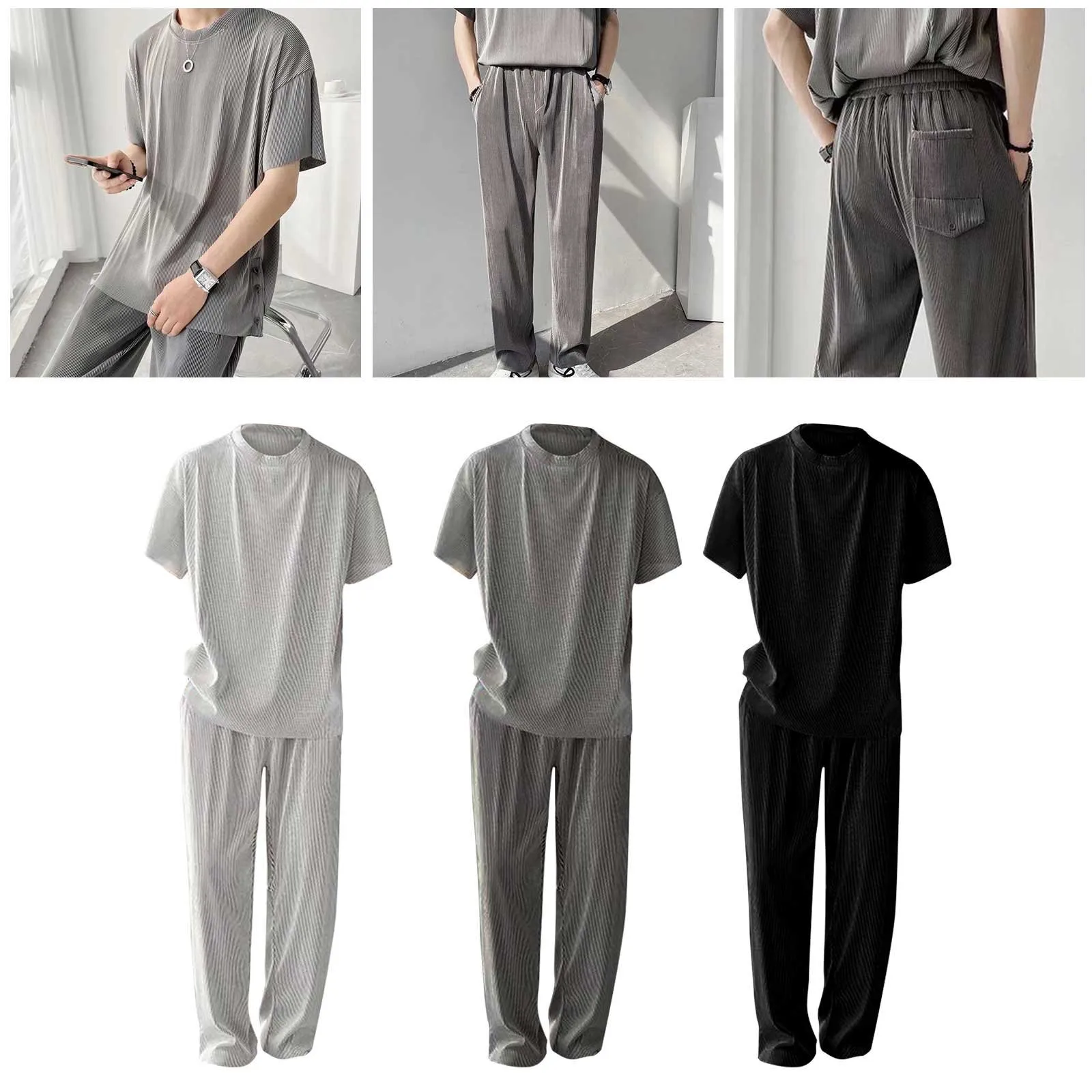 

Футболка и брюки, Новое поступление лета 2023, модные мужские комплекты, дышащий эластичный спортивный костюм, повседневная одежда, мужской комплект одежды