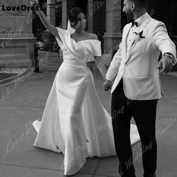 LoveDress V-Neck Off The Shoulder Wedding Mermaid Dress Sleeveless Satin Bohemian Bride Gown Traped Train Vestido De Novia