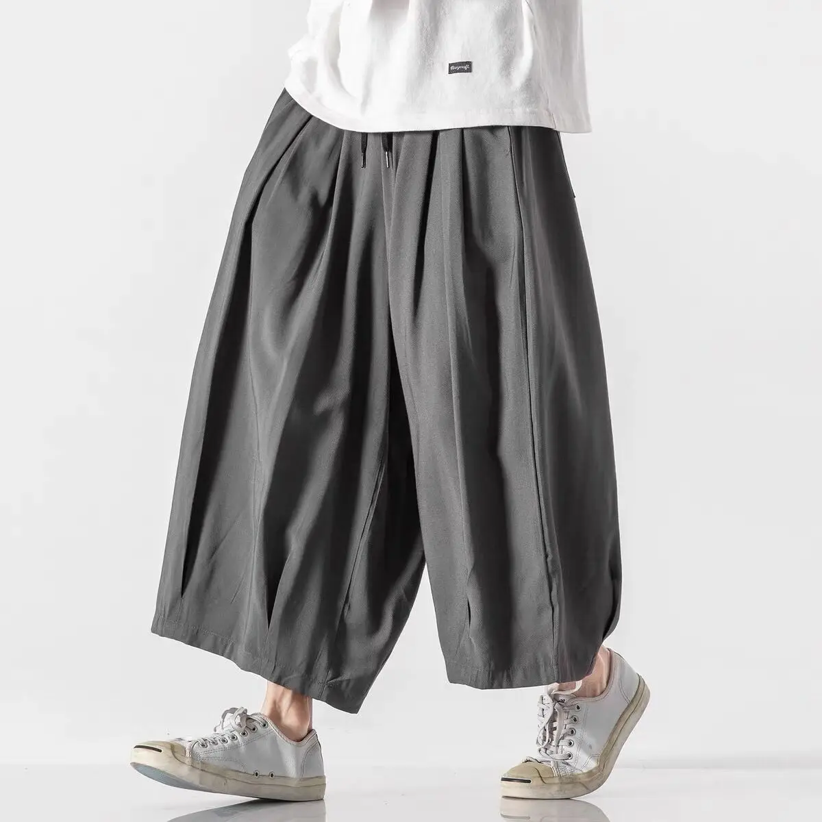 

Cotton Harem Pants Men Summer Japanese Men Yamamoto Style Hip Hop Plus Size Wide Leg Pants Bloomers Calf Length Draped Pants