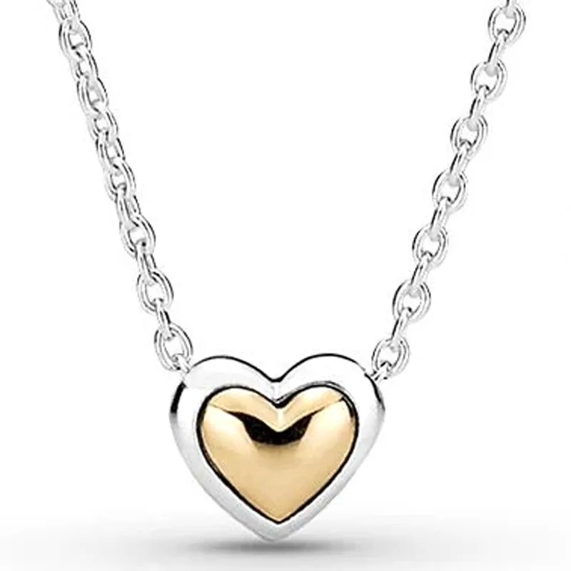 

Authentic 925 Sterling Silver Moments Two Tone Domed Golden Heart Necklace For Women Bead Charm Diy Fashion Jewelry