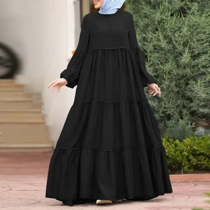 Fashion Solid Color Kaftan Dubai Abaya Turkey Robe Dress Women Muslim Clothing Long Dress Ramadan Abayas Caftan Islamic Clothes