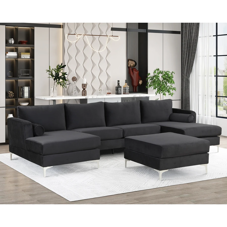 passage bolvormig nakomelingen Moderne Fluwelen Stof Couch Omkeerbare Chaise Bank U Vormige Couch Bank Met  Voetenbank Voor Woonkamer, Appartement| | - AliExpress