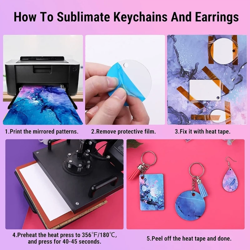 DIY Blank Keychain Drop Earrings Heat Transfer Mouse Pad Coasters Color Tassels