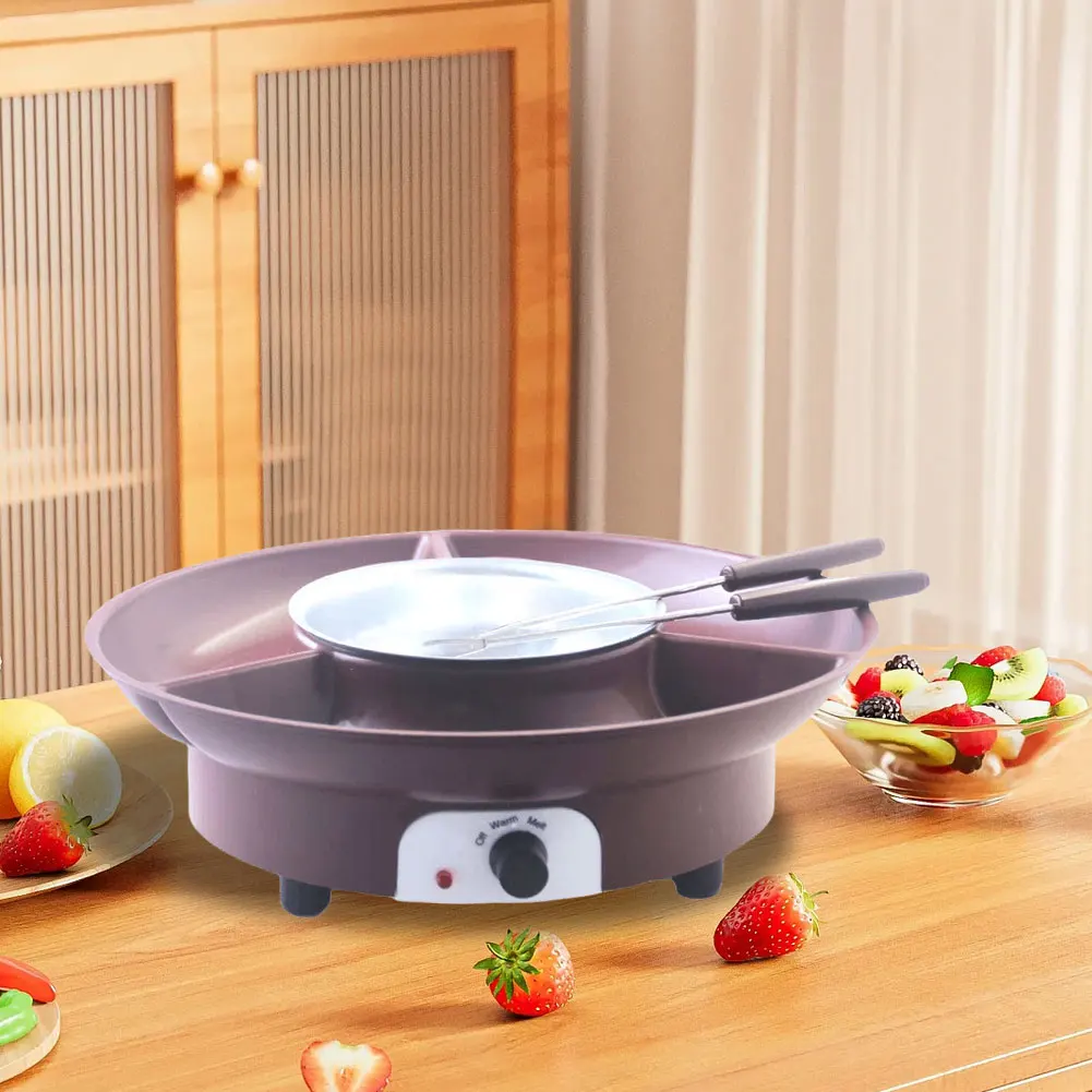 Electric Fondue Pot Set Detachable Serving Tray and 2 Forks Dessert Fountain Melting Pot Electric Fondue Maker Housewarming Gift
