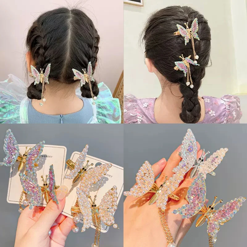 

1PC Shaking Move Wing Top Clip Bangs Kids Clip Shiny Rhinestone Moving Butterfly Children Hairpin Alloy Hair Accessories