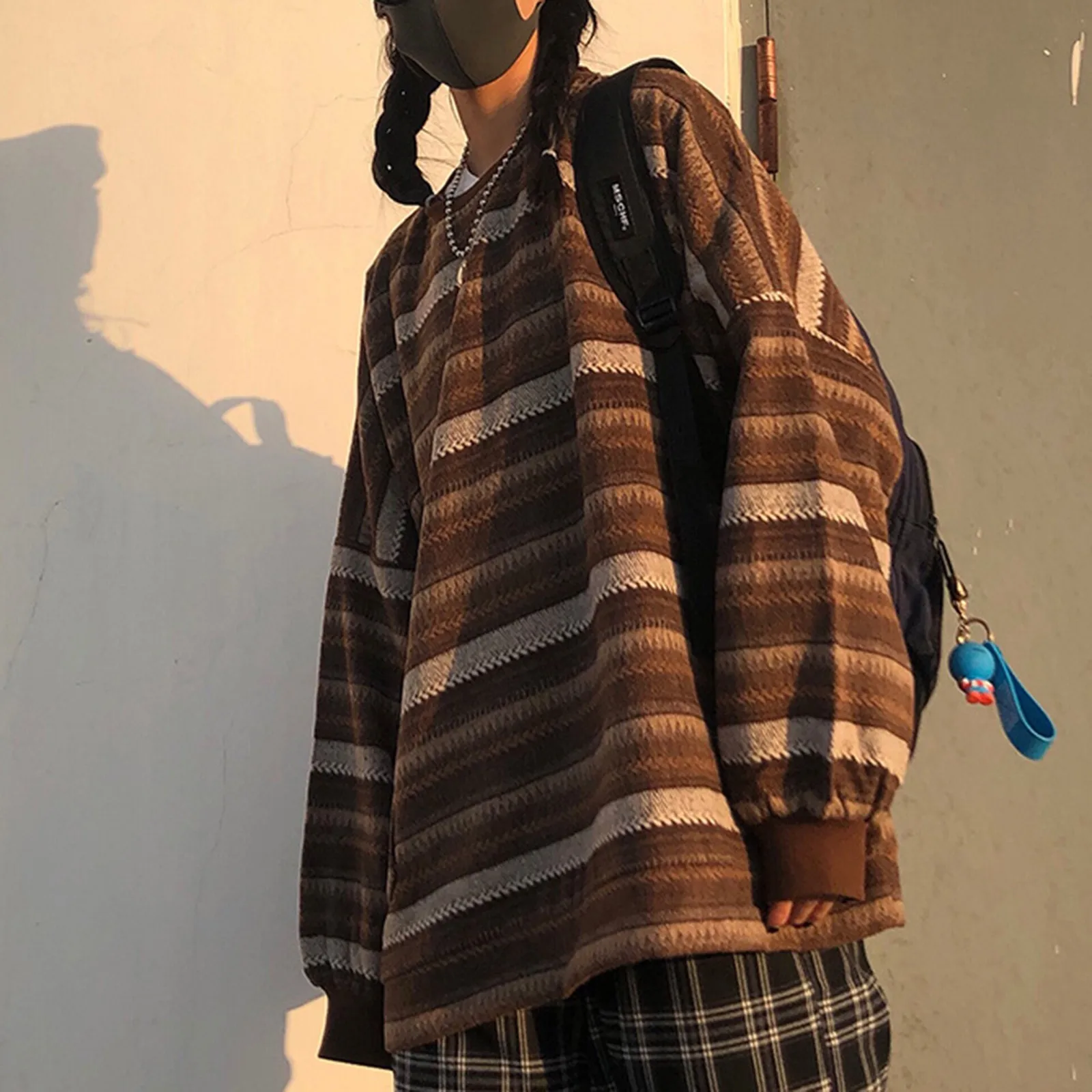 

Retro Hoodies Stripe Stripe Loose Korean Women Sweatshirts Long Drop Sleeve Unisex Vintage Harajuku Pullover Harajuku Sudaderas