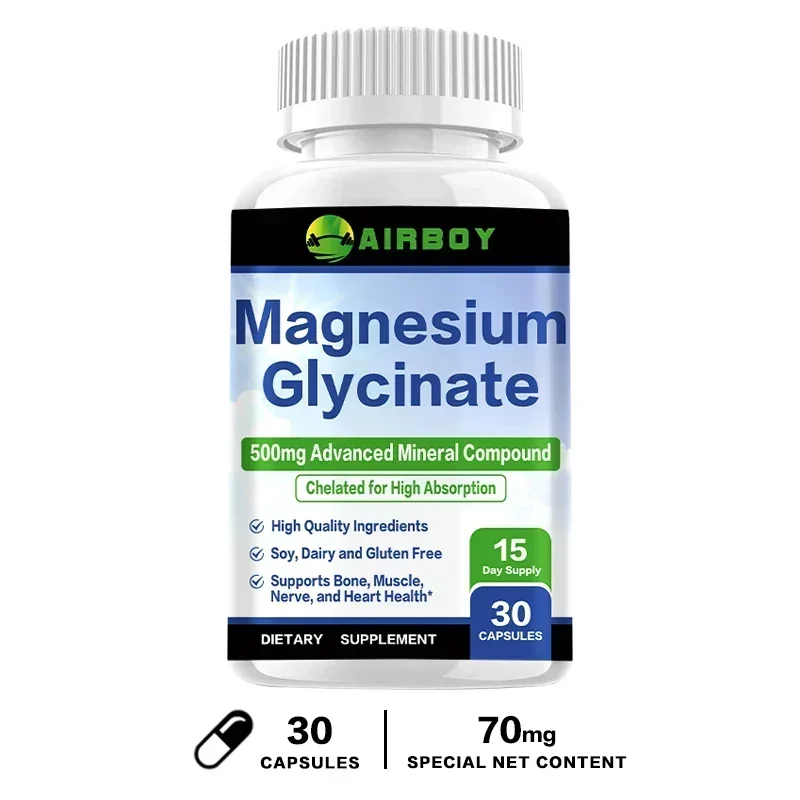מגנזיום גלצינייט 500 מיליגרם - תומך בשרירים, בריאות העצם והלב, תוספת מינרלית, מקל על מתח, מקדם שינה