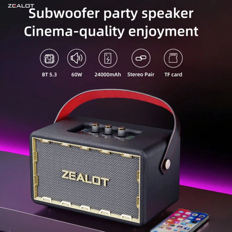 ZEALOT MT01 Portable 60W Wireless Speaker With 4 Subwoofers