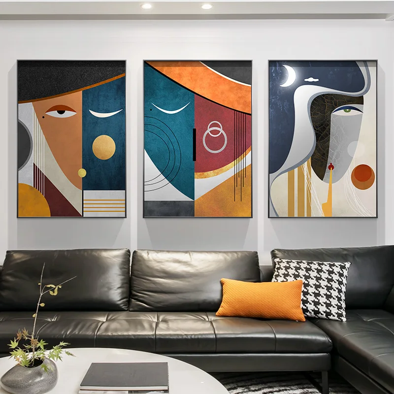 

Abstract Retro Faces Poster Nordic Art Plant Geometric Canvas Painting Modern Figure Wall Picture for Living Room Home Decor