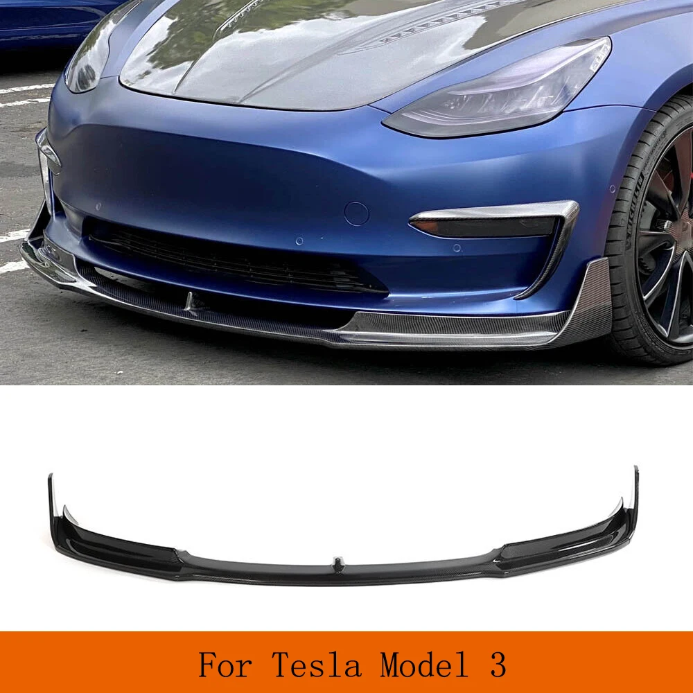 

Front Bumper Lip Splittters For Tesla Model 3 2018-2023 Car Front Lip Chin Spoiler Apron Splitters Real Carbon Fiber Protector