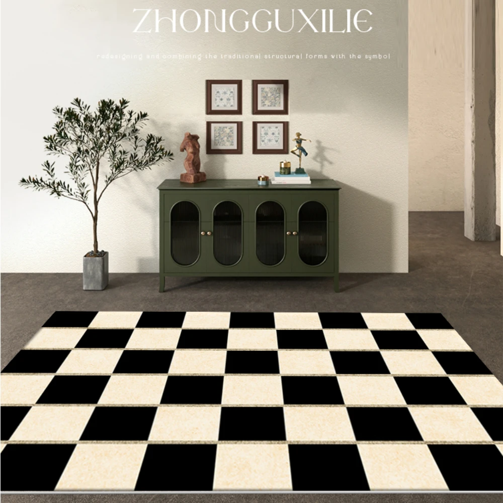 Modern Black And White Checkered Faux Cashmere Living Room Rugs For
