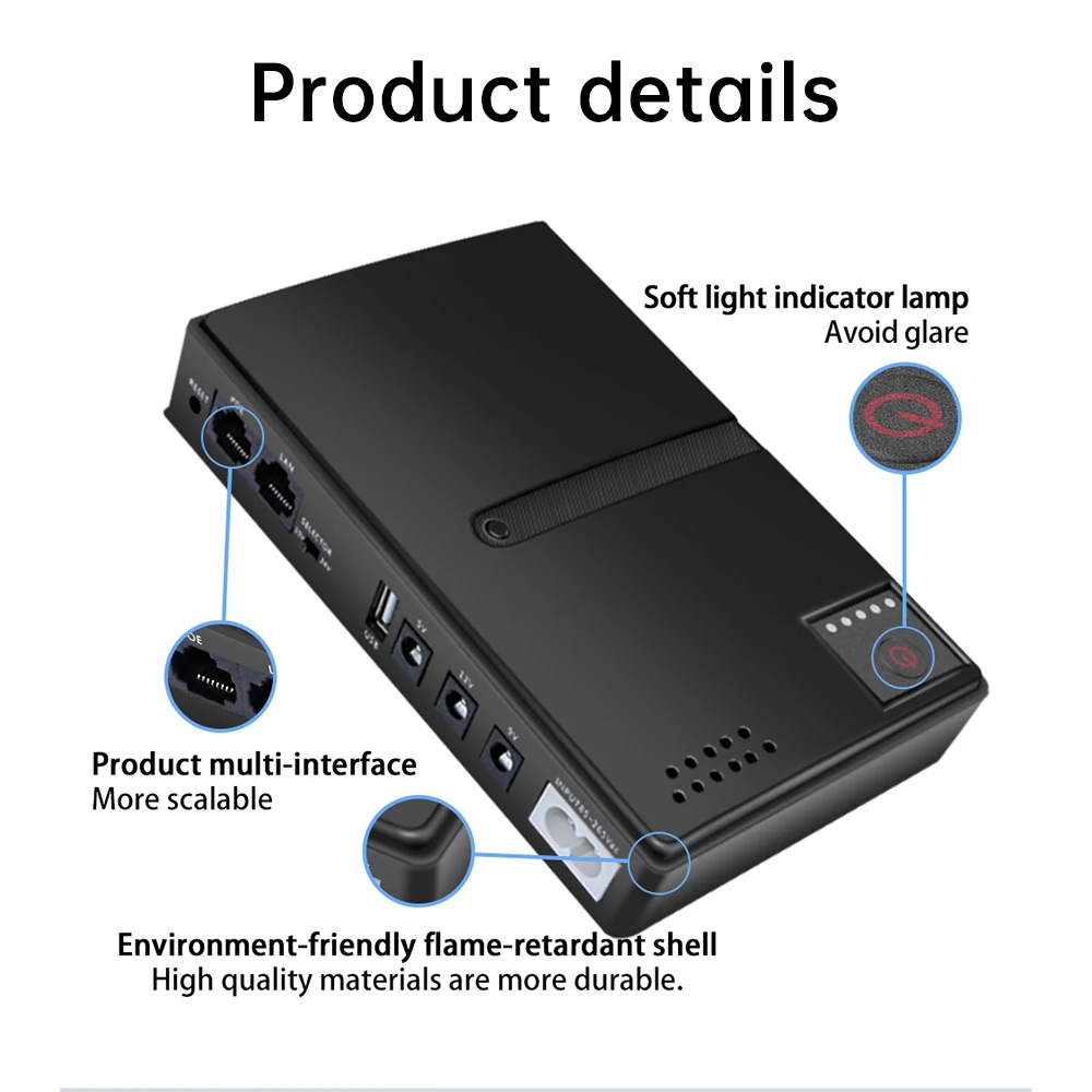 1036P 30W mini DC uninterruptible power supply UPS battery backup 9v 12v USB router optical modem supply POE Mobile power bank