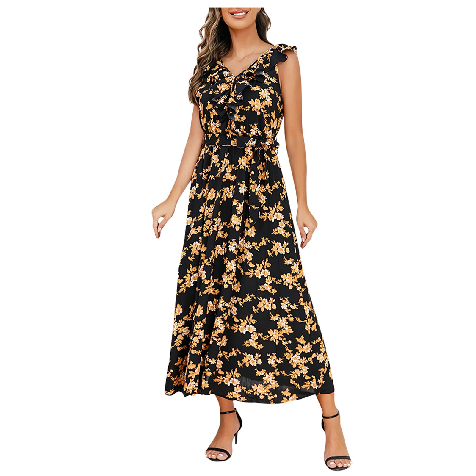 

Женское платье с V-образным вырезом, без рукавов