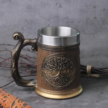 🍻 Tree of Life Nordic Tankard – Wooden-Style Viking Beer Mug 1