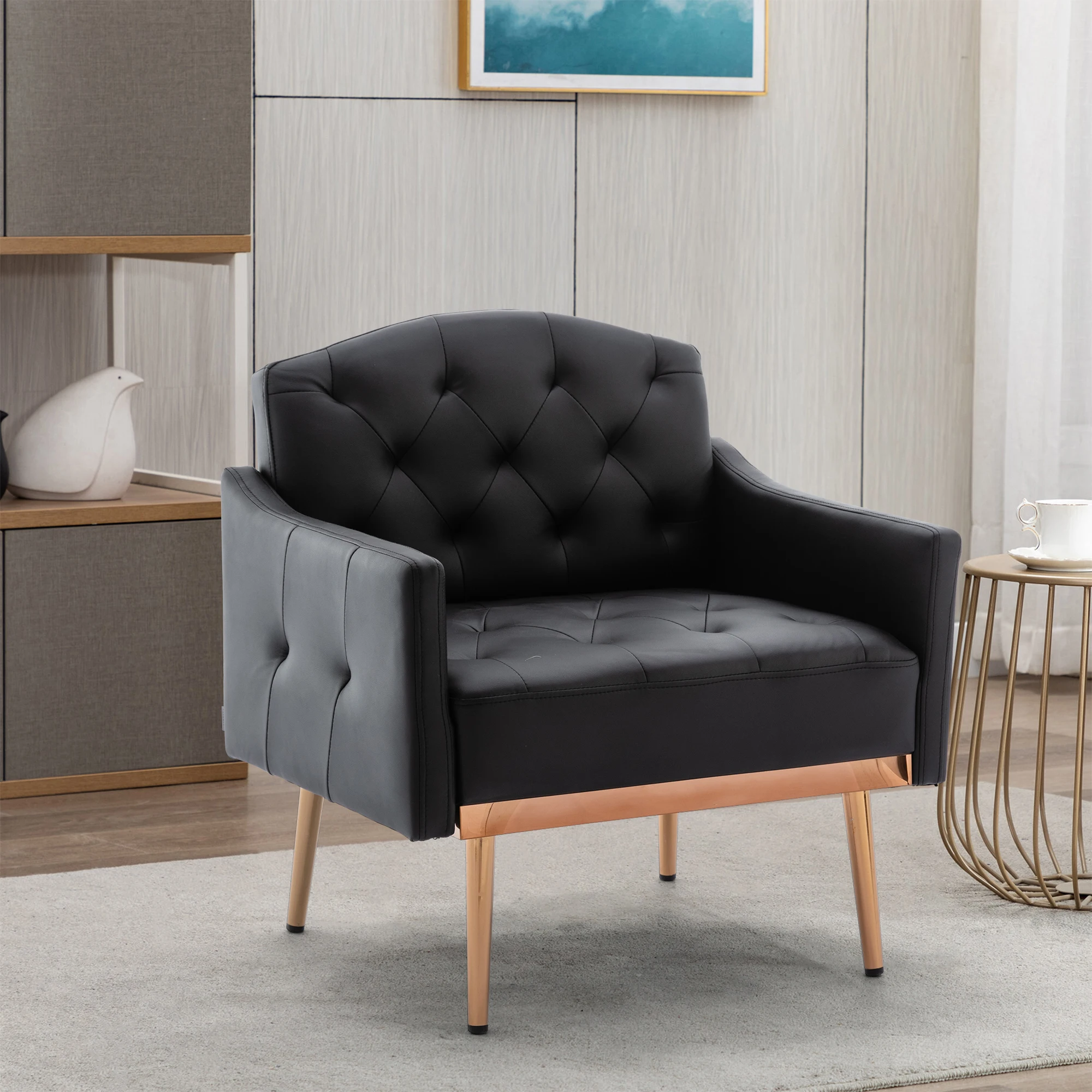 

Tufted Accent Chair Leisure Single Sofa with Rose Golden Feet Upholstered Arm Club Leisure Modern Reading Chair for Living Room