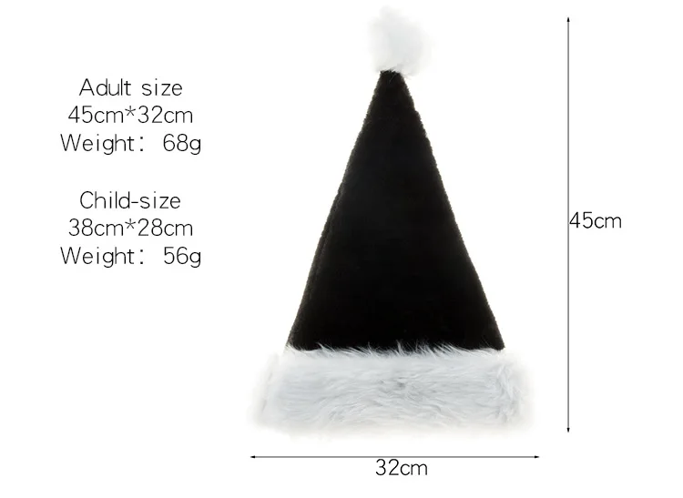 Description Picture 3 of itemThick and Soft Black Christmas Hat with Big Ball for Halloween Party
