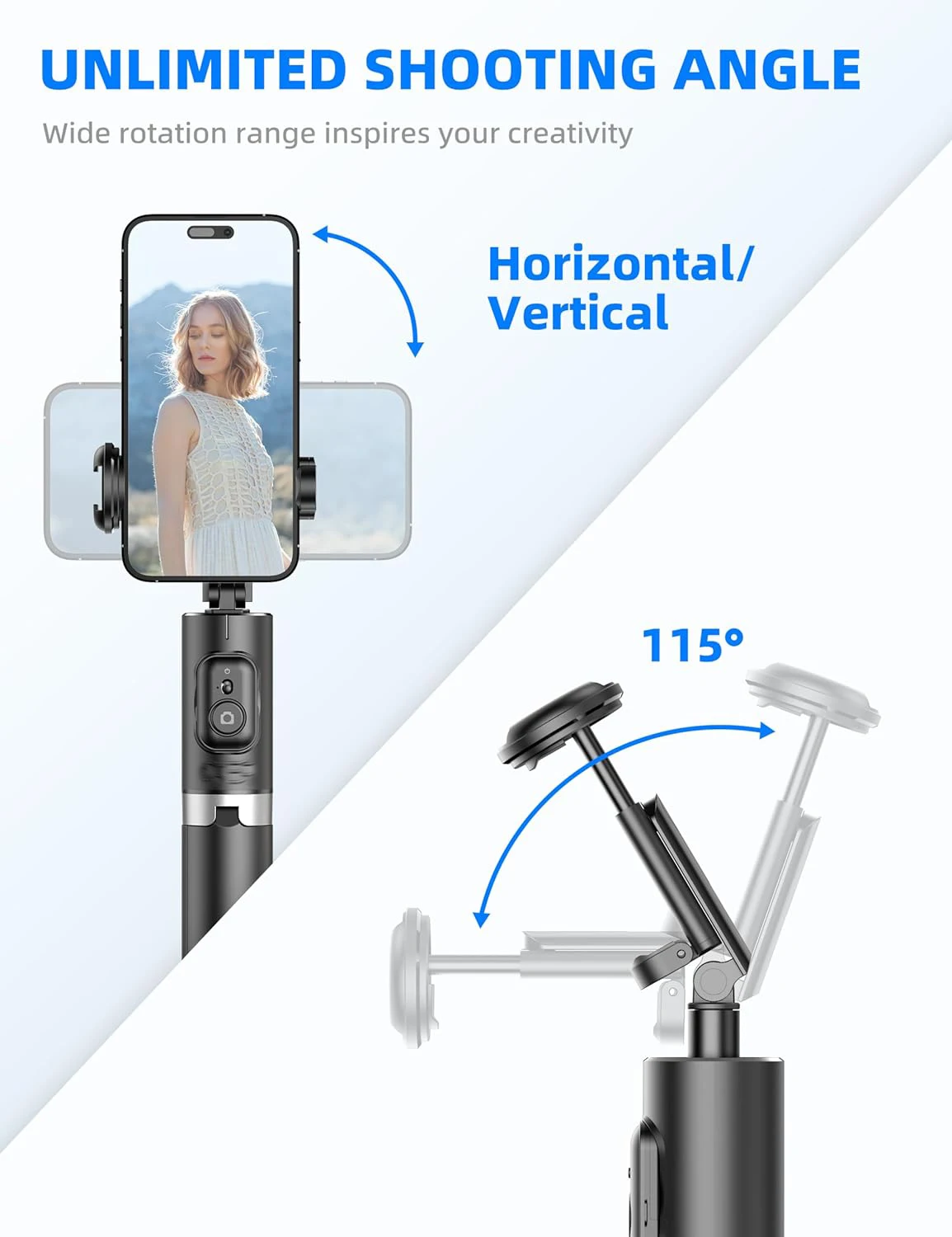 Selfie Stick with Bluetooth Remote 72 Inch for iOS Android Phone