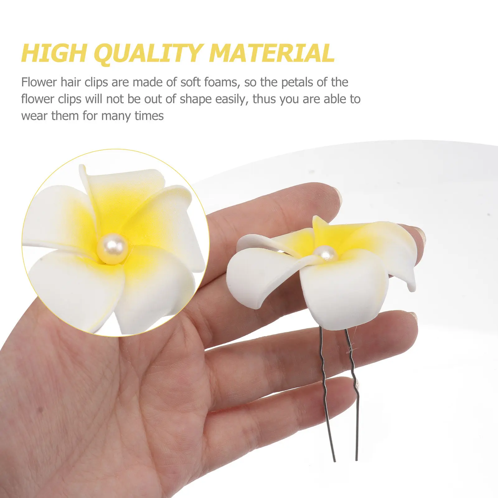 5Pcs 하와이 플루메리아 꽃 헤어 클립 노란색 4.5cm 신부 해변 파티 루아우 웨딩 열대 꽃 헤어 액세서리