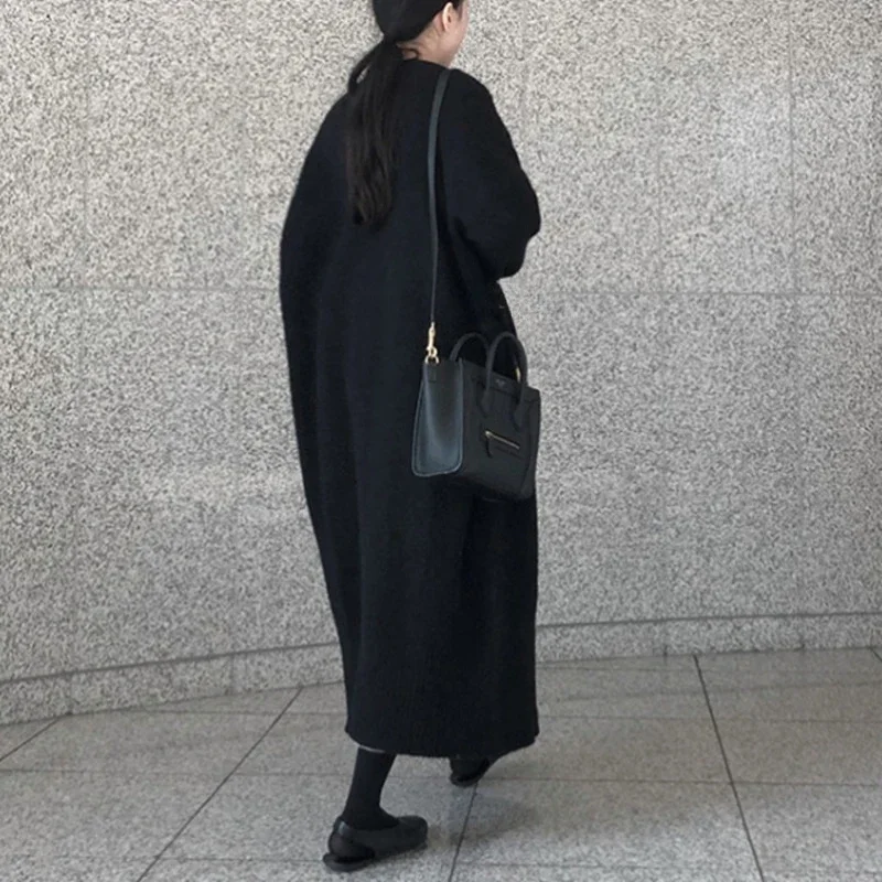 Autumn and Winter New Women's Medium and Long Loose Sweater Casual Solid Color Knitted Long-sleeved Cardigan Women's Sweater