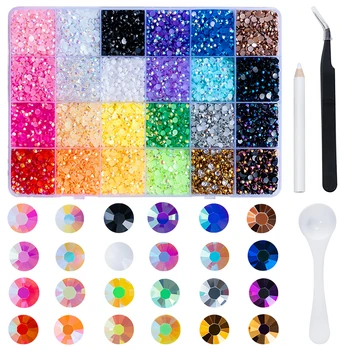 Jelly AB 24 Colors Resin Strass 3mm/4mm/5mm Flatback Glitter Rhinestones Bedazzling Kit DIY 3D Art Decoration Crafting Supplies 1
