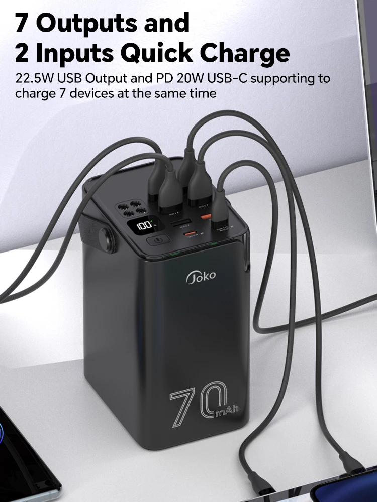 

KONFULON 70000mAh High Capacity Bank PD20W USB22.5W Fast Charge Multiport Power Bank Outdoor Camping Outside External Battery