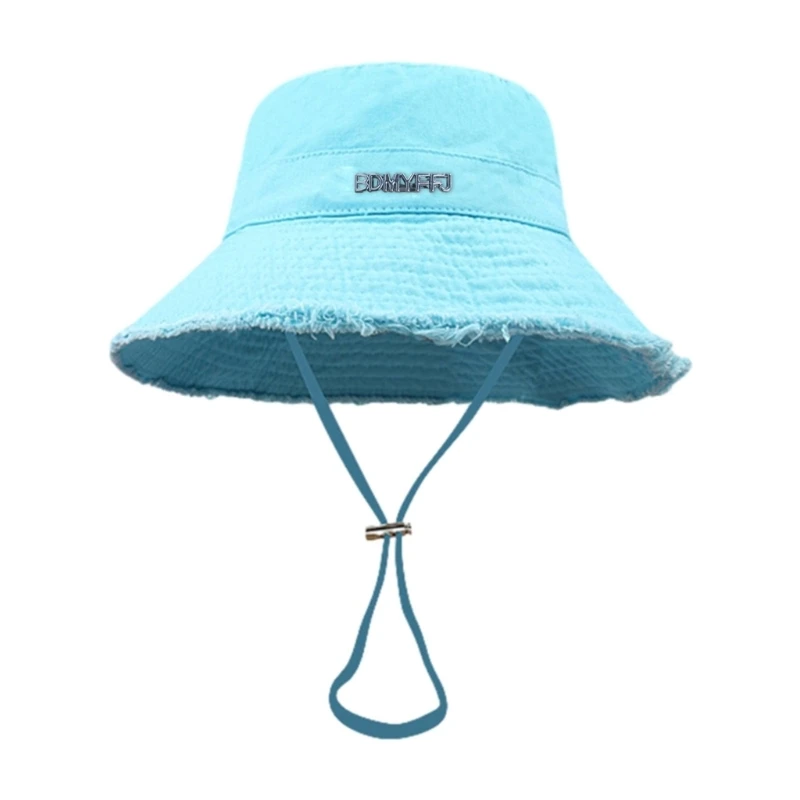 Teens Frayed Design Bucket Hat Summer Foldable Fisherman Hat with Adjust Chin Rope Anti-uv fisherman hat bucket hats sun hats sunscreen hats sun hat For Friend Family