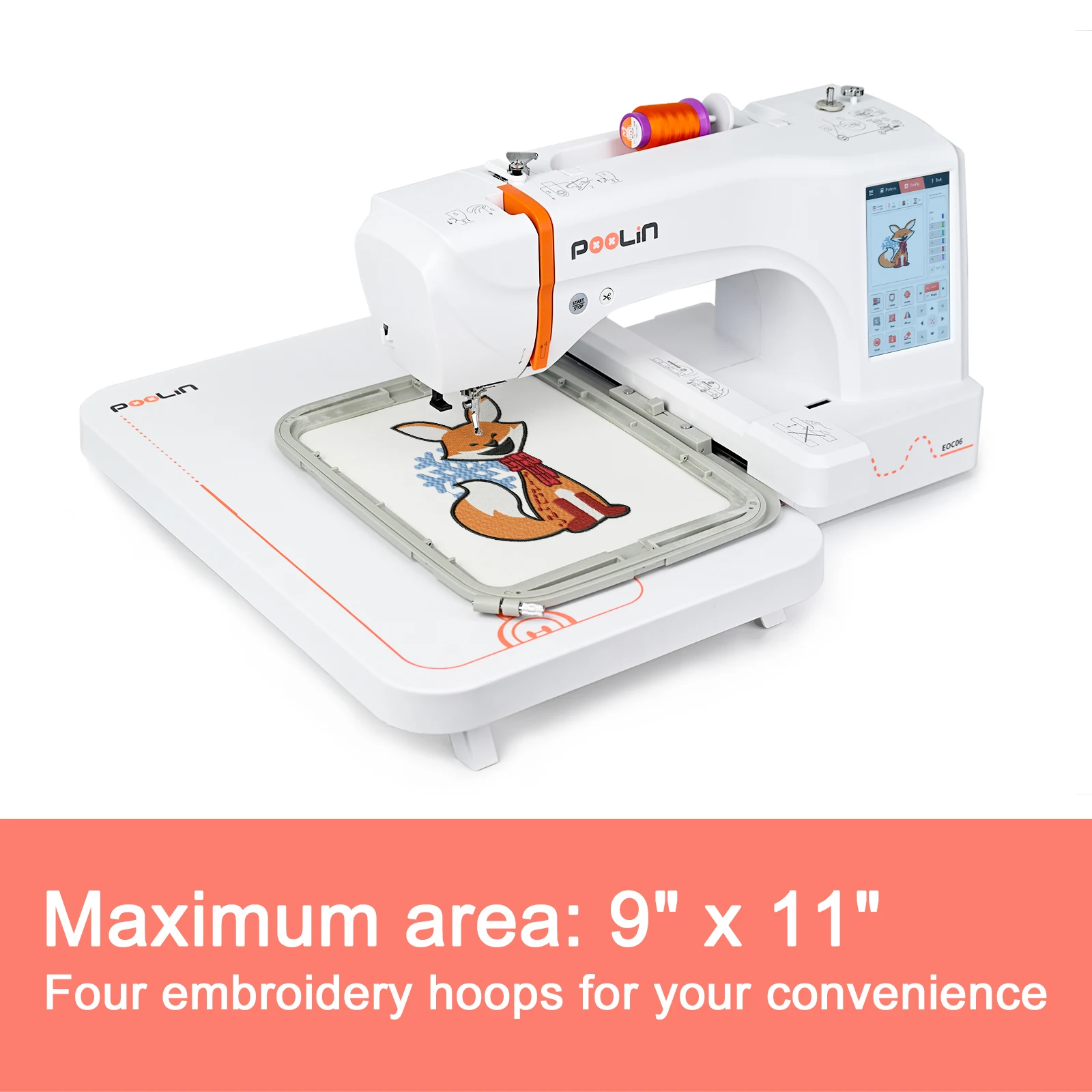 POOLIN Single Head Embroidery Machine Computerized EOC06 For Start an Business 7.9" x 11"Large Embroidery Area Homeuse Machine