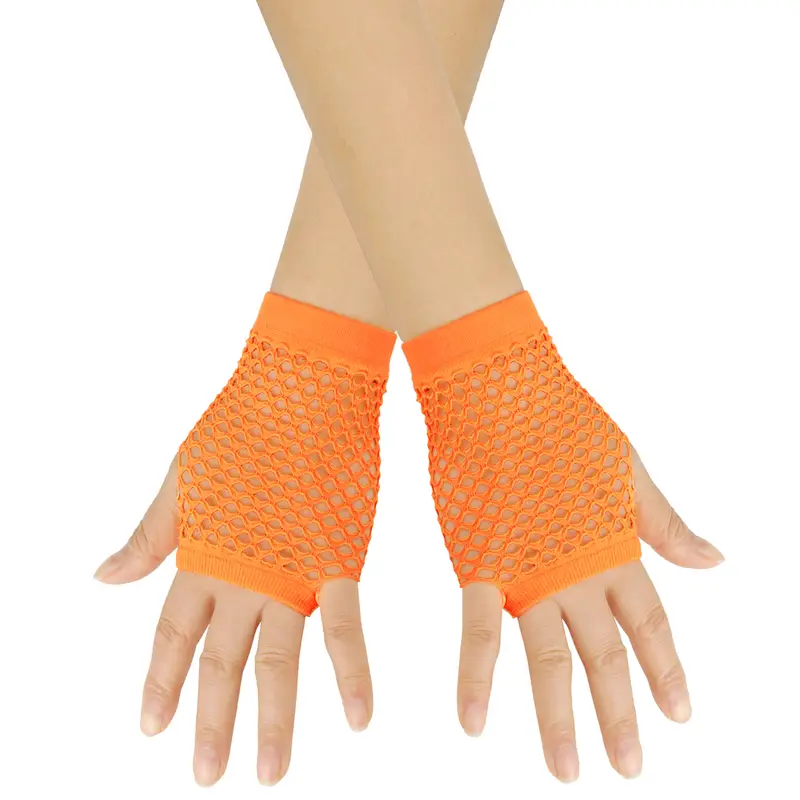 Solid color high-quality fingerless short fishing net gloves Fishing net fancy party dance mesh short gloves - Image 5