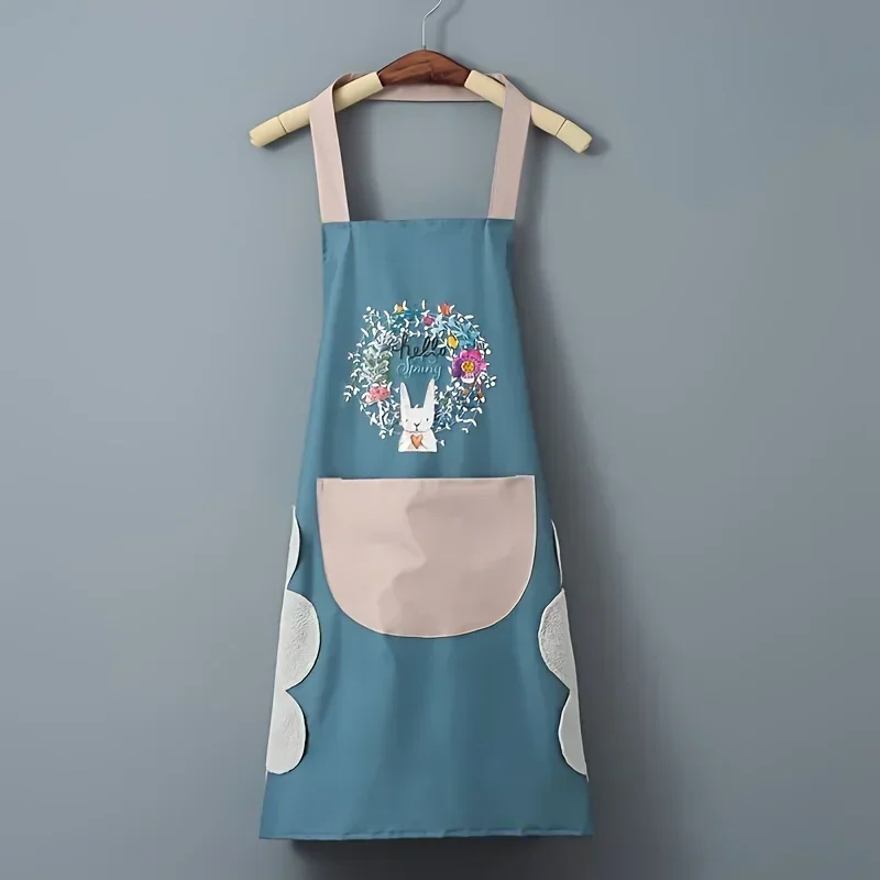 Kitchen Apron 1 fashionable pattern waterproof apron with pocket adjustable neck circumference kitchen waterproof and stain resistant