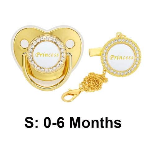 Bling Baby Pacifier Clips Rhinestone Newborn BPA Free Silicone Baby Soother with Chain Baby Shower Gifts Prince Princess
