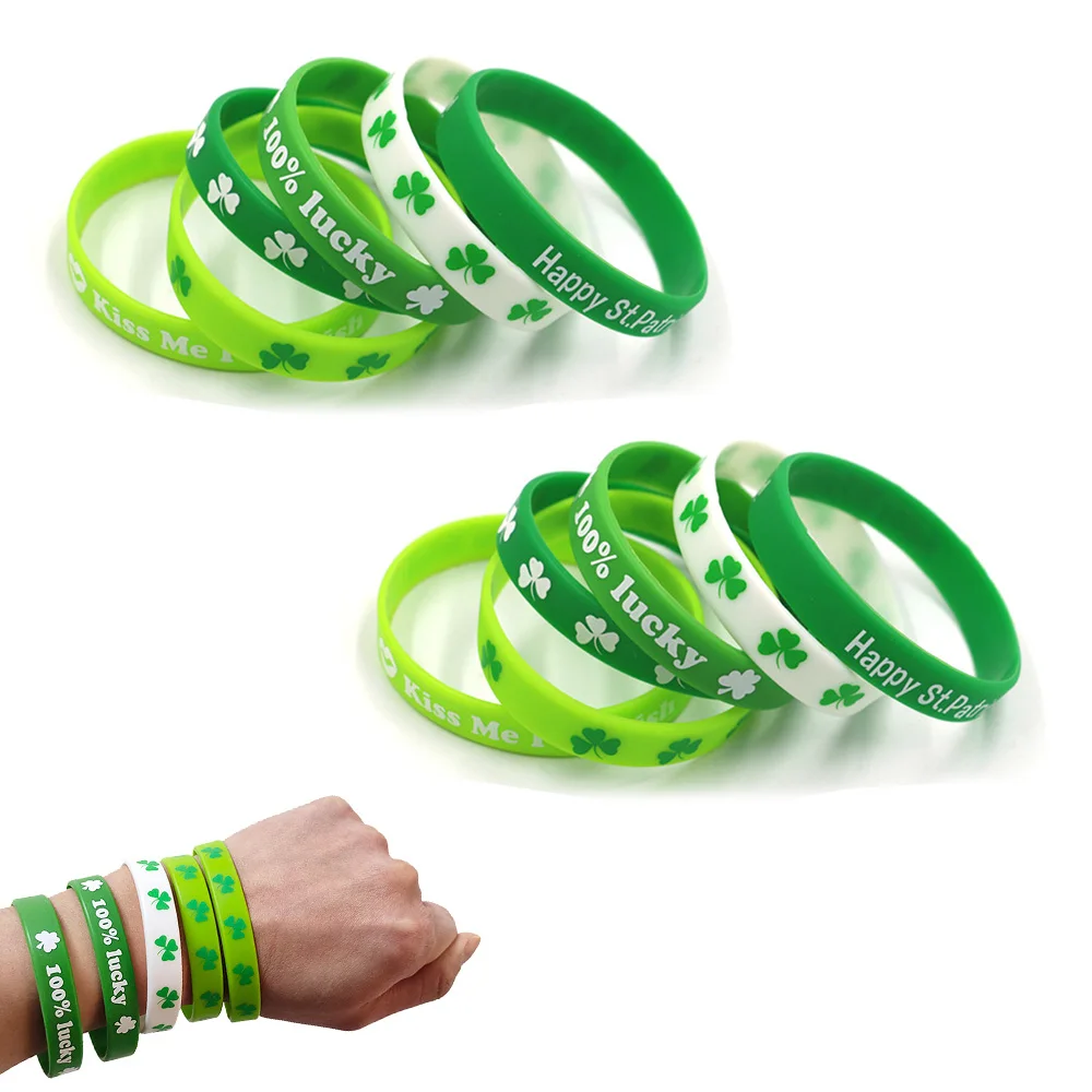 10 Stück irisches Thema grüne Kleeblatt-Armbänder Silikon-Armbänder St. Patrick's Day-Armbänder Irische St. Patrick's Day-Party-Dekoration