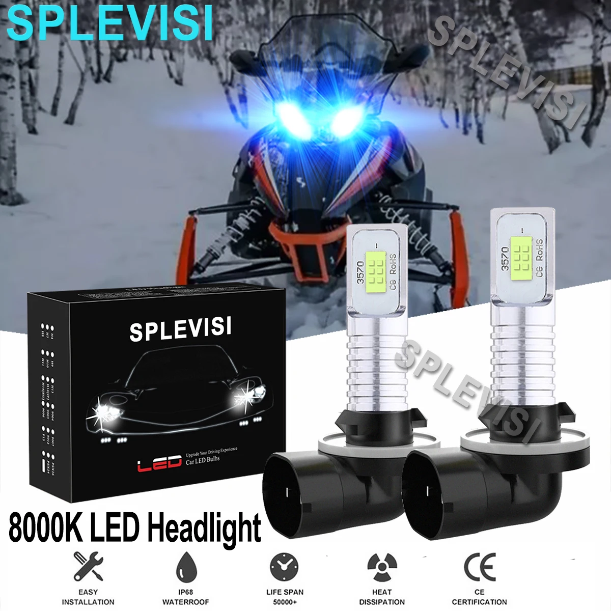 2PCS 8000K Ice Blue 35W LED Headlight Bulbs Kit For Arctic Cat Snowmobiles Crossfire 500 600 700 800 c6 cob led h4 h7 car headlights 8000k ice blue bulbs h1 9005 9006 fog lamps 72w 7600lm