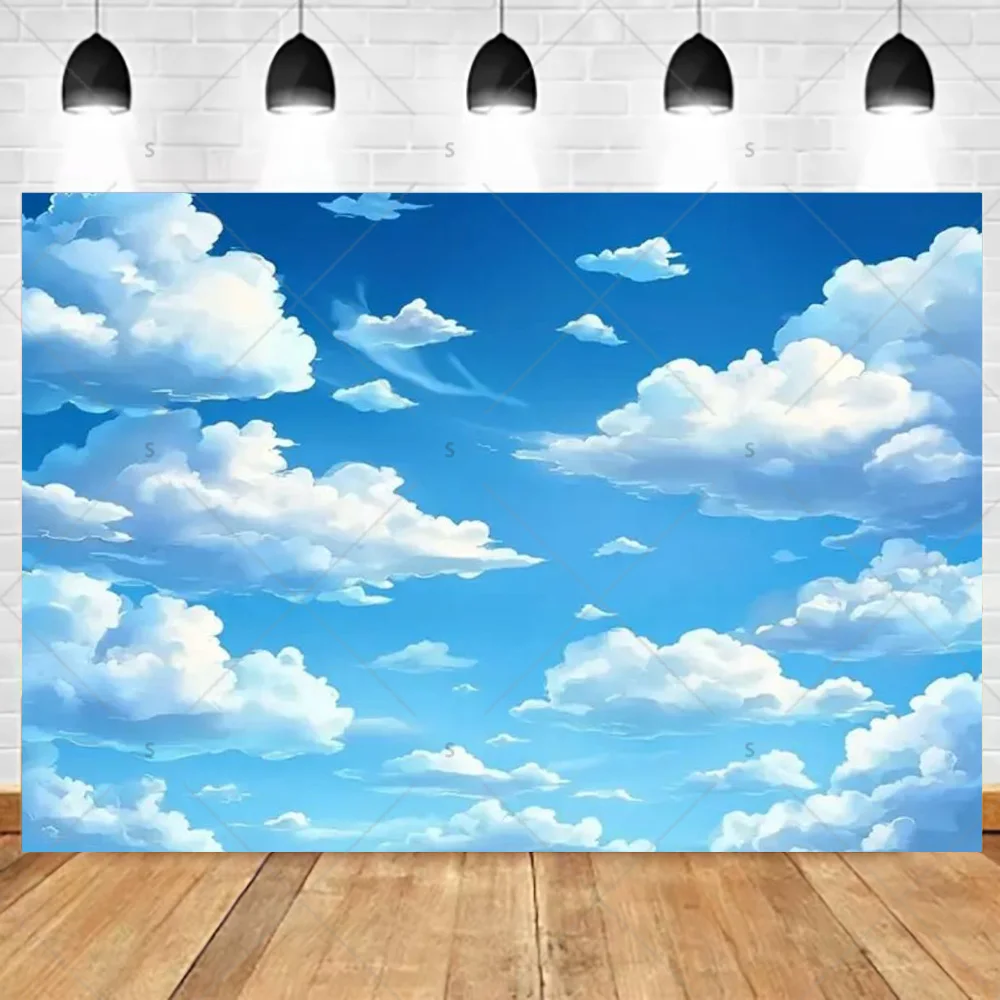 Dreamy Blue Sky and White Clouds Photography Backdrop for Wedding and Party Décor