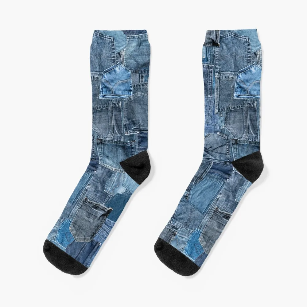 Blue Denim Jeans Pocket Patchwork Socks Heated Socks Cotton Socks Men Warm Socks For Men heating blanket polar fleece quilt blue king size heated blanket electric throw