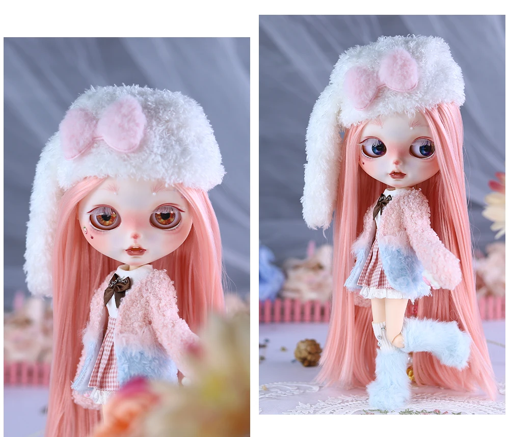 Neo Blythe Doll Shirt with Pink White Checked Skirt Dress