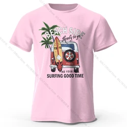 Retro Surf Badge Graphic Unisex Cotton T - Shirt - XXXL (Pink)