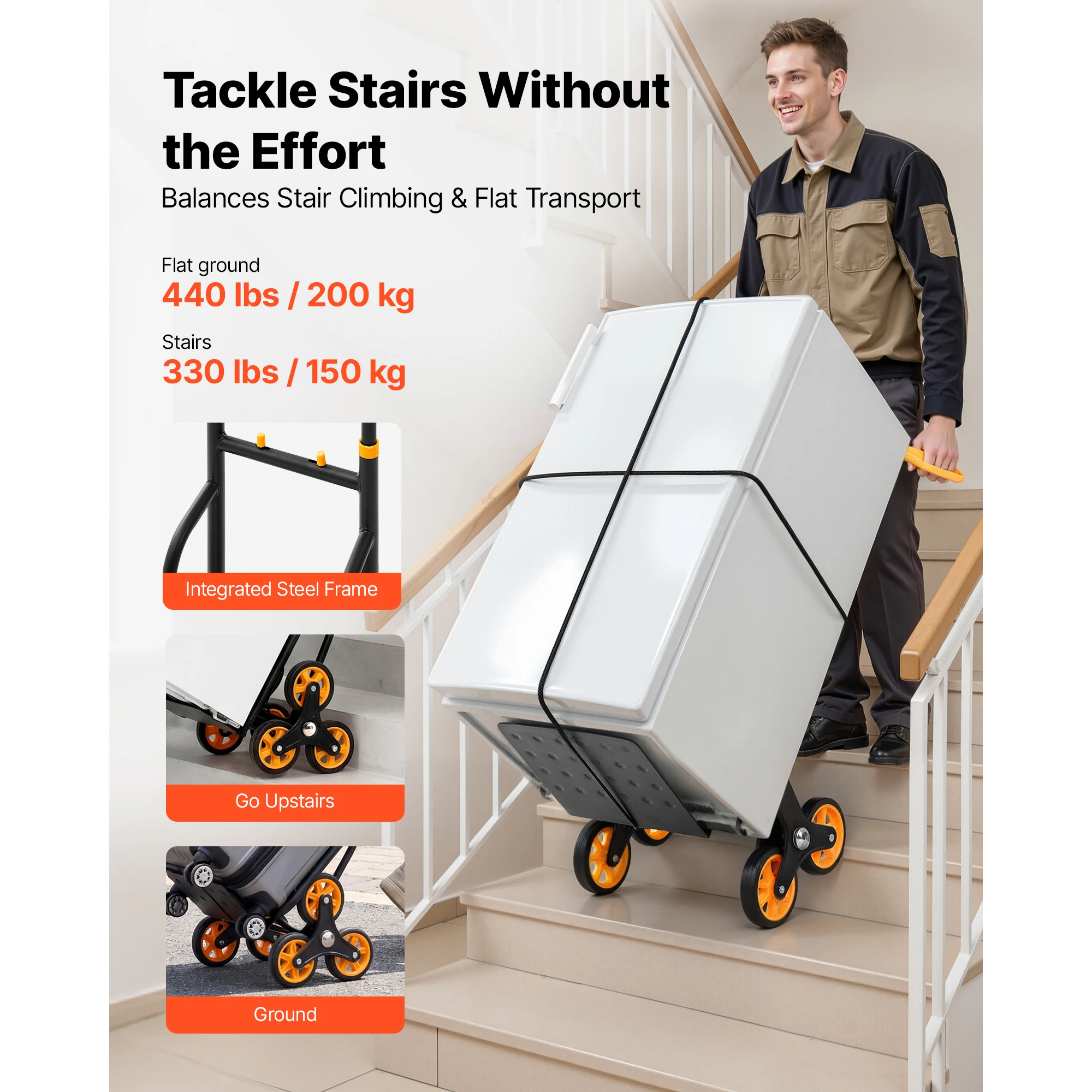 SucceBuy 440/770 lbs Folding Hand Truck Dolly with 6 Wheels & 2 Elastic Ropes Stair Climbing Cart for Shopping Moving Warehouse