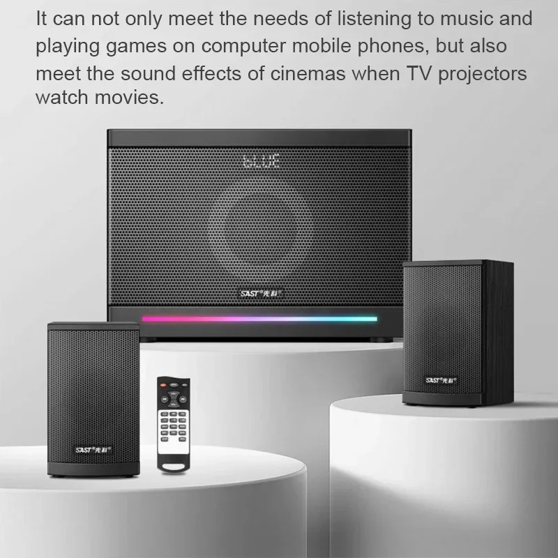 SAST A18 Computer Bluetooth Speaker Desktop Home TV Karaoke Audio with 6.5-inch Subwoofer Cinema Level 60W 2.1 Active Speakers