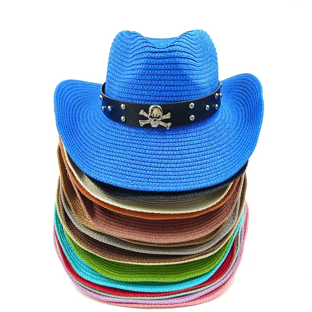  - Cowboy straw hat skull accessories for men and women outdoor travel beach hat Unisex Western cowboy hat