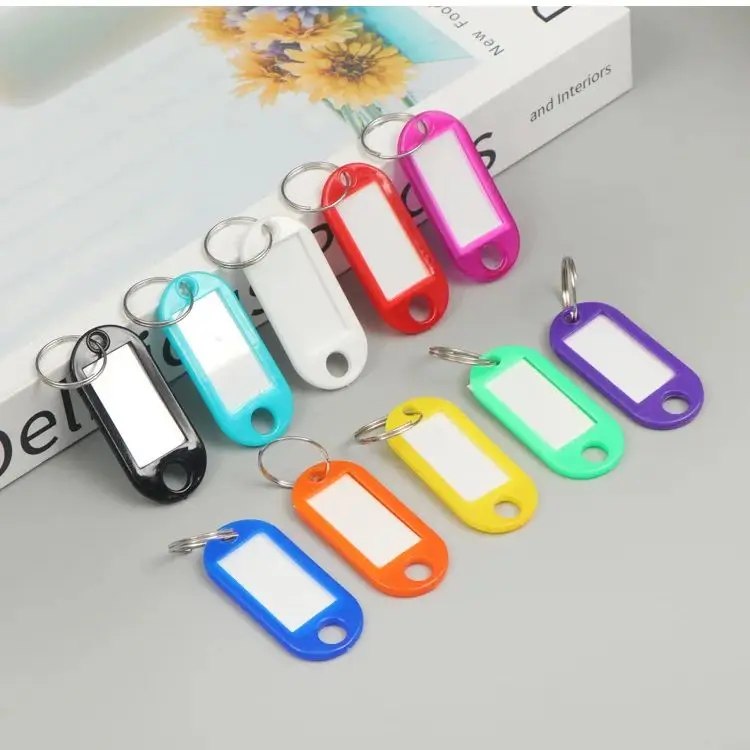 Durable Plastic Key Tags with Split Ring and Label Window for DIY Keychains and Luggage
