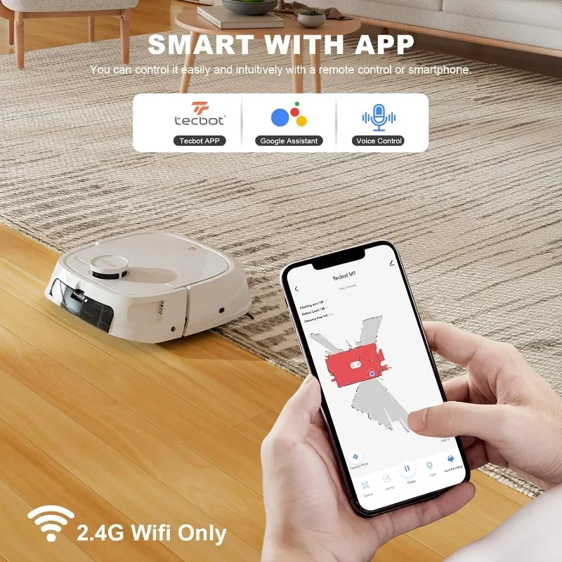 TECBOT M1 Pro Robot Vacuum and Mop-LiDAR Robotic Vacuum Cleaner for Home with Pet Hair,Carpet,Hardwood Floors,Auto Smart Mopping