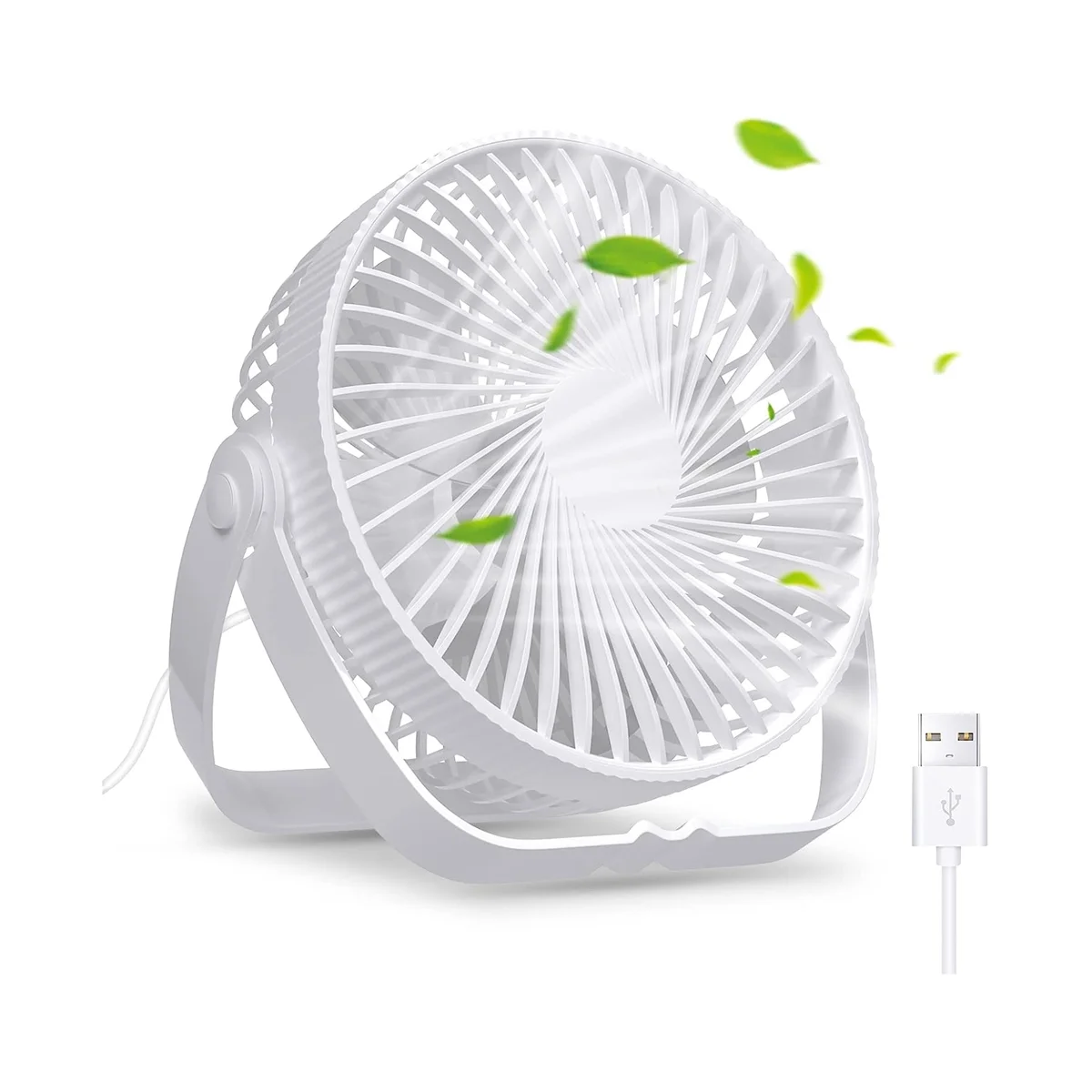 

USB Fan Small Desk Table Fan Silent Powerful Portable Mini Cooling Fan Rechargeable Battery Fan 3 Speeds Adjustable 360°