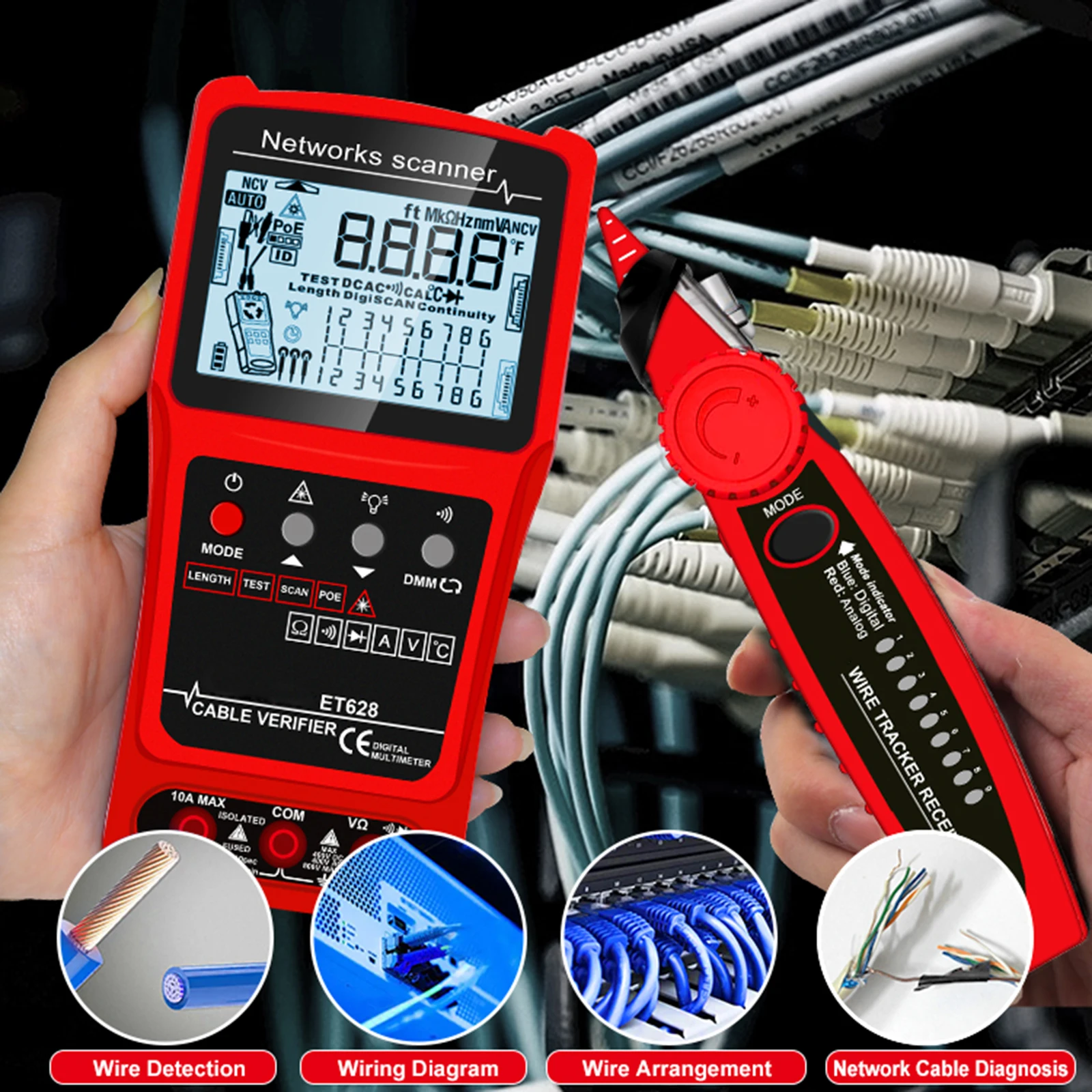 

3 in1 Network Cable Tester Visual Fault Locator, Multimeter Digital LCD Analog Search POE Test Cable Pairing Length