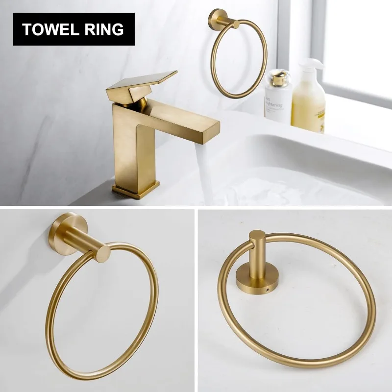 5Piece Bronze Gold Bathroom Hardware Accessories Set,Gold Towel Bar Towel Holder Set Rack Set Stainless Steel Wall Mounted