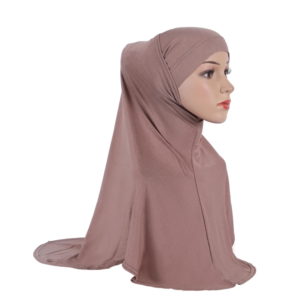 H037 Plain Modal Two pieces pray hijab outside hijabi with underscarf muslim scarf islamic headscarf hat armia pull on headwrap 4