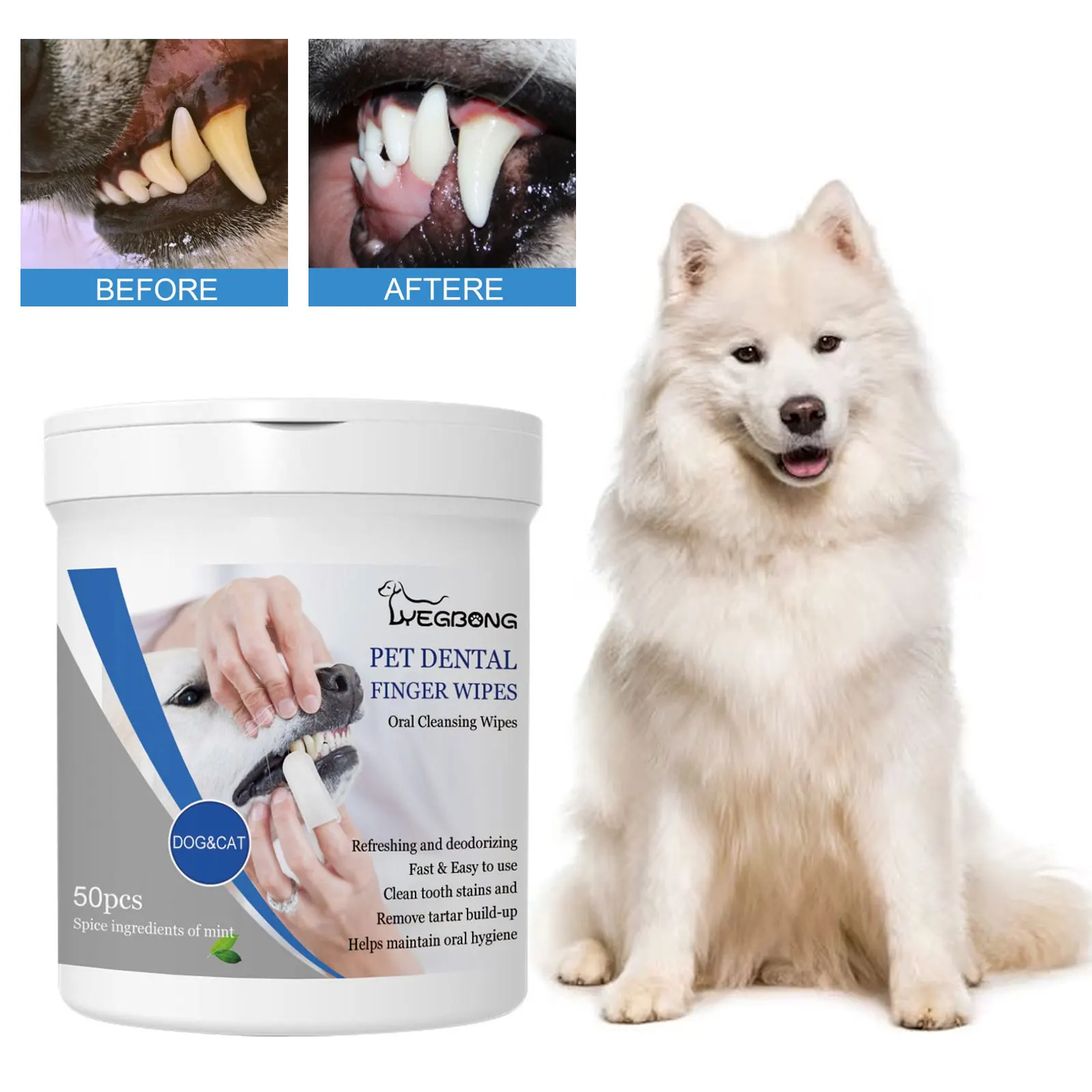 Dog Tooth Cleaning Wipes Remove Tartar Calculus Disposable Cleaning Finger Cots Oral Plaque Breath Clean Pet Dental Wet Tissue