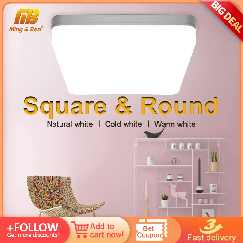 Modern LED Ceiling lights AC85-265V 18W 24W 36W 48W Chandelier Lustre Panel Light Square Round Lamp For Bedroom Decoration Home