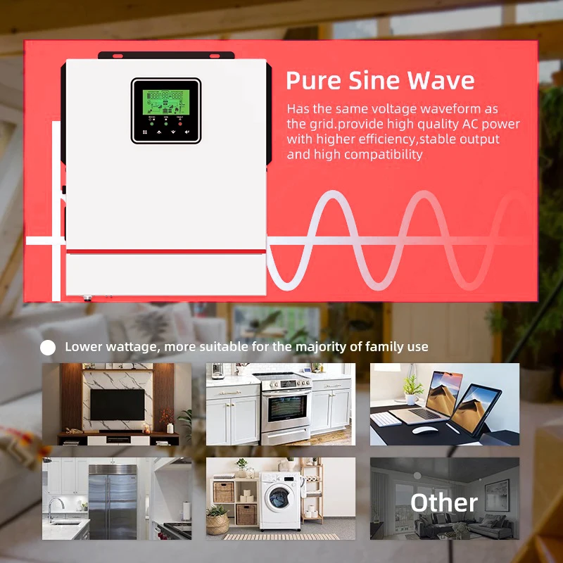 ECGSOLAX 1KW 하이브리드 태양광 인버터 12V 단상 220Vac MPPT 80A 충전 컨트롤러 포함 하이브리드 인버터 1000W 최대 PV 150VDC